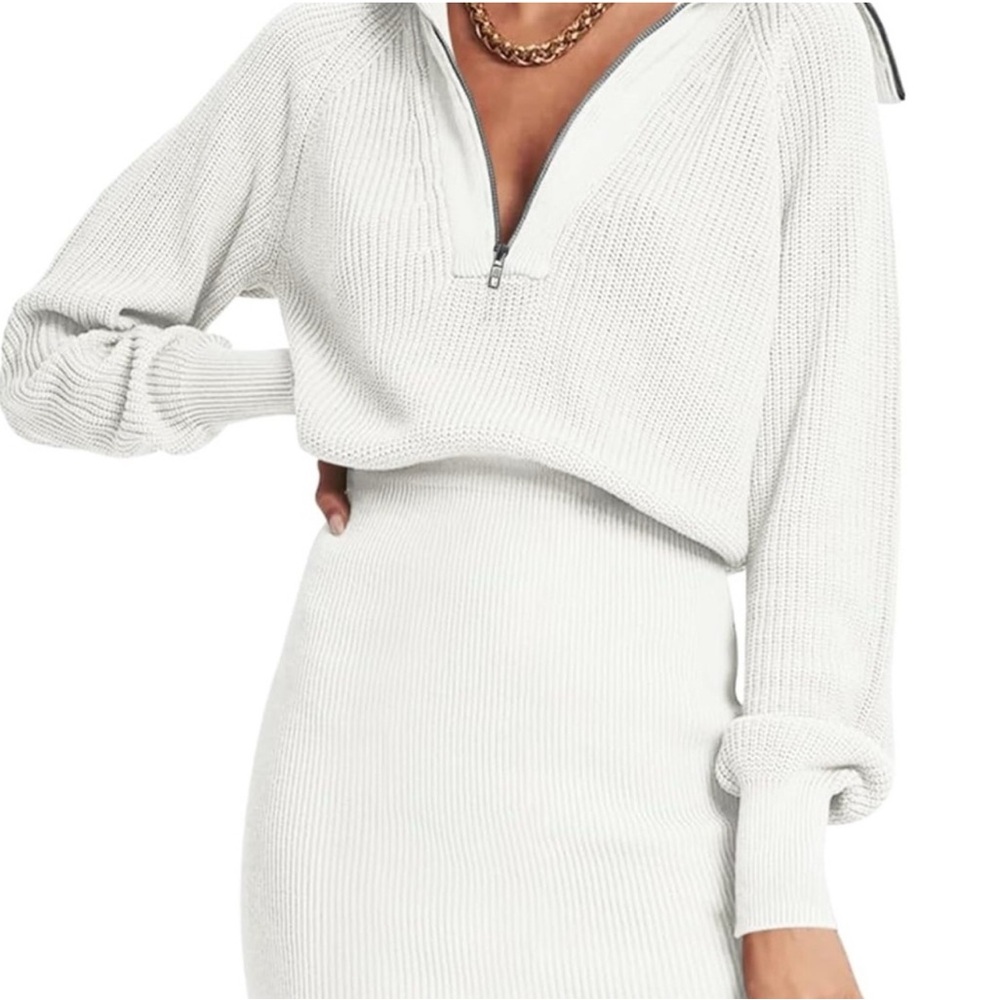 XL Ribbed Knit Sweater Dress - Off White